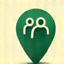 A map pin icon with people, symbolizing local meetups.