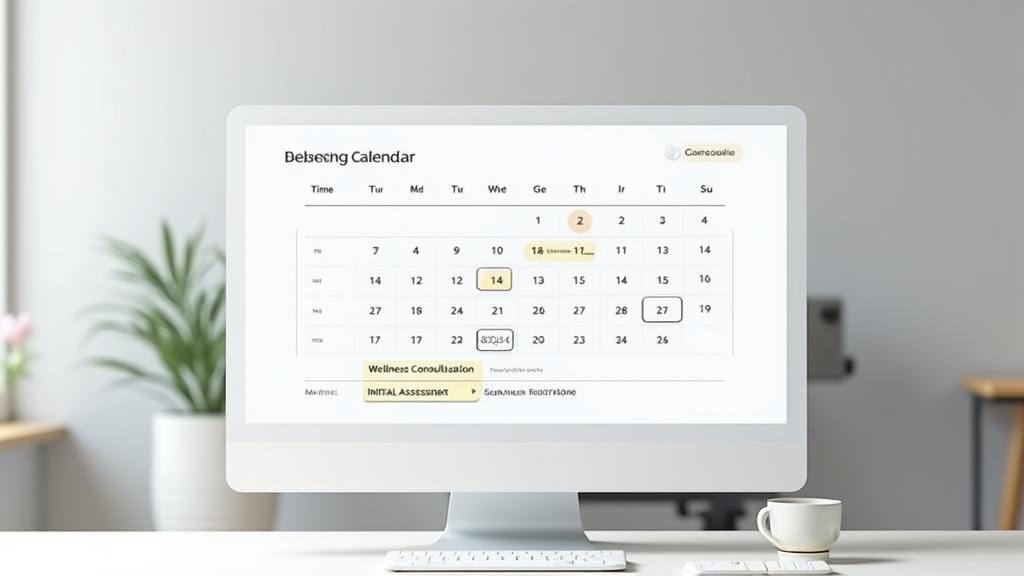 Screenshot placeholder of a modern online booking calendar with available time slots for wellness consultations