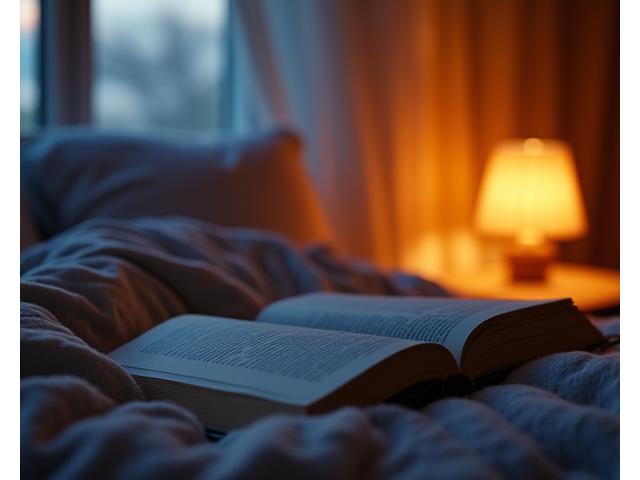 A serene bedroom with soft lighting, evoking calm and preparation for sleep.