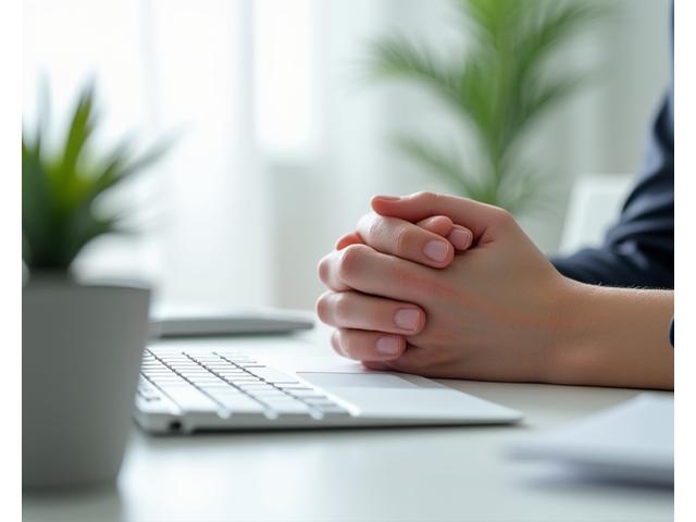 A person taking a deep, mindful breath in a bright office environment, signifying a midday reset.