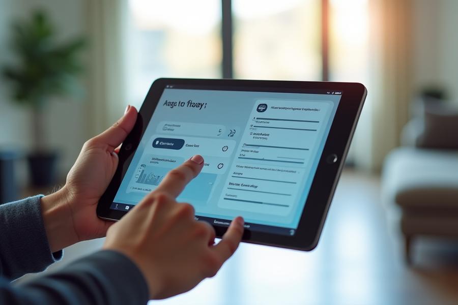 Illustration of a hand holding a tablet with user interface elements showing privacy settings, toggles for data sharing, and options to manage subscriptions, signifying user control.