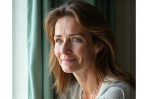 Woman looking thoughtful, representing perimenopause changes.